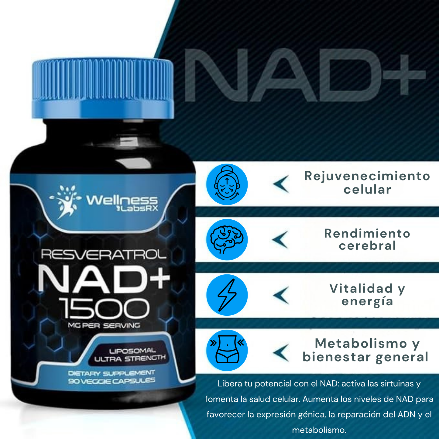 Rejuvenecimiento celular: NAD+ con Resveratrol